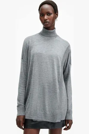 AllSaints Sweter wełniany BERN WRAP JUMPER damski kolor z golfem W028KB