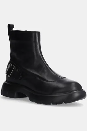 Karl Lagerfeld Botki skórzane PHOENIX damskie kolor na płaskim obcasie KL42165