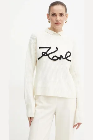 Karl Lagerfeld Sweter wełniany damski kolor ciepły z półgolfem 246W2000