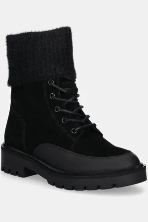 Calvin Klein Botki COMBAT MID LACE UP BOOT WL damskie kolor na płaskim obcasie YW0YW01599