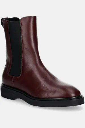 Calvin Klein Sztyblety skórzane FLAT CHELSEA BOOT LTH damskie kolor na płaskim obcasie HW0HW02180