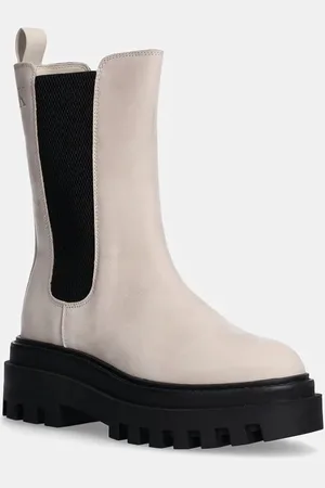 Calvin Klein Sztyblety nubukowe FLATFORM CHELSEA BOOT MG NB kolor na platformie YW0YW01684