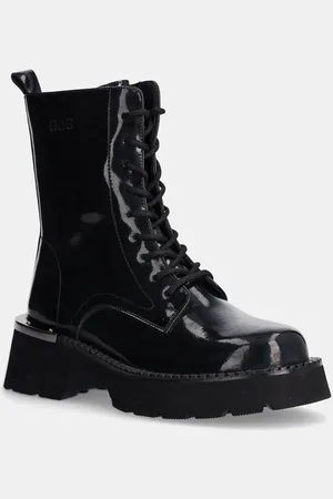 GOE Workery skórzane damskie kolor na platformie OO2N4120 BLACK