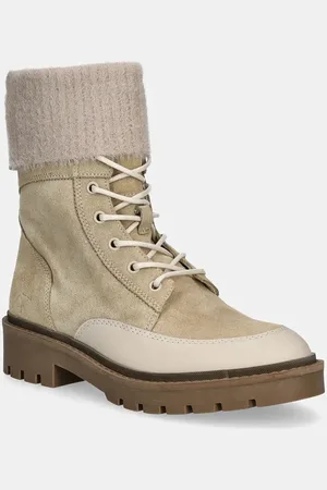 Calvin Klein Botki COMBAT MID LACE UP BOOT WL damskie kolor na płaskim obcasie YW0YW01599