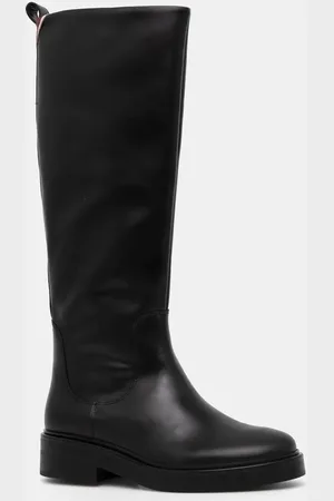 Tommy Hilfiger Kozaki skórzane PREMIUM LEATHER LONG BOOT damskie kolor na płaskim obcasie FW0FW08180
