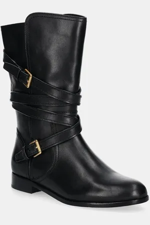 Ralph Lauren Botki skórzane Briannah damskie kolor na płaskim obcasie 802945680001