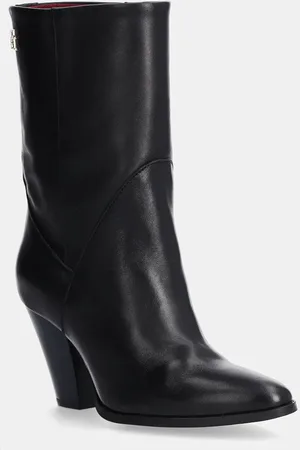 Tommy Hilfiger Botki skórzane MID COWBOY HEEL LEATHER damskie kolor na słupku FW0FW08253