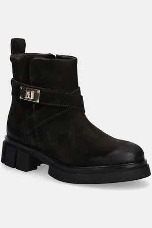 Tommy Hilfiger Botki zamszowe BIKER BRUSHED SUEDE damskie kolor na płaskim obcasie FW0FW08454