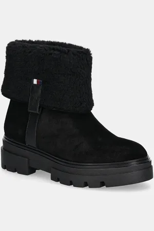 Tommy Hilfiger Botki zamszowe FAUX FUR SUEDE ROLL-DOWN BOOT kolor na płaskim obcasie ocieplone FW0FW08158
