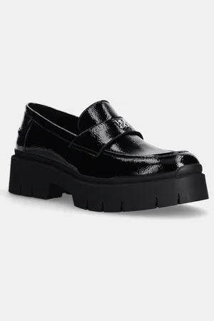 HUGO BOSS Mokasyny skórzane Kris damskie kolor na platformie 50538597