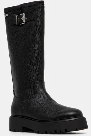 Karl Lagerfeld Kozaki skórzane BURLY BIKER damskie kolor na płaskim obcasie KL43490W