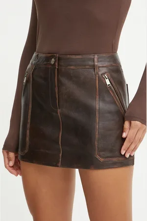 Michael Kors Spódnica skórzana kolor mini rozkloszowana MF470G2F24
