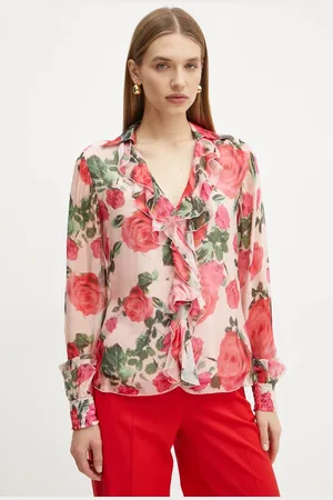 Guess Bluzka z domieszką jedwabiu SOAVE kolor wzorzysta W5RH55 WE550
