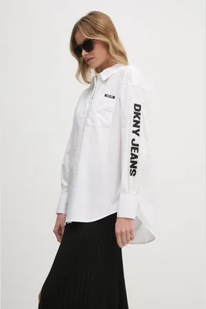 DKNY Koszula bawełniana damska kolor relaxed z kołnierzykiem klasycznym E31M1RDM