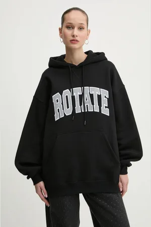ROTATE Bluza bawełniana damska kolor z kapturem z aplikacją 113429100
