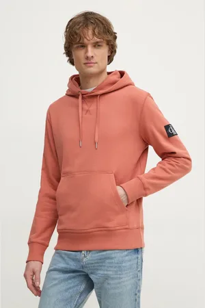 Calvin Klein Bluza bawełniana męska kolor brązowy z kapturem z aplikacją J30J323430