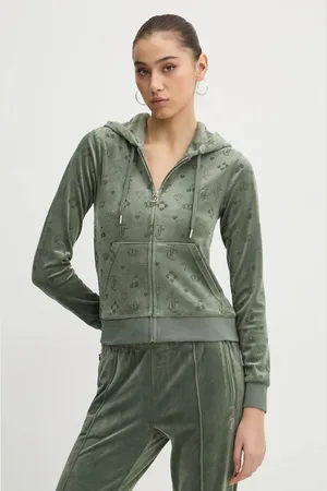 Juicy Couture Bluza welurowa kolor z kapturem wzorzysta JCWAS125302
