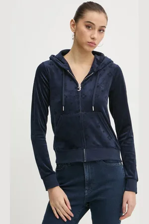 Juicy Couture Bluza welurowa kolor z kapturem wzorzysta JCWAS125302