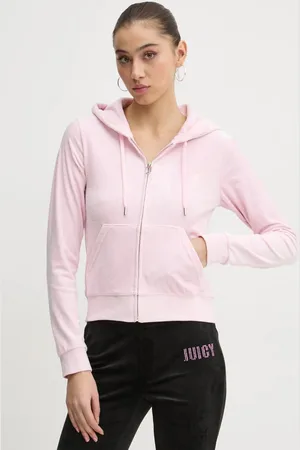 Juicy Couture Bluza welurowa kolor z kapturem wzorzysta JCWAS125302