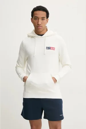 Tommy Hilfiger Bluza bawełniana dziecięca męska kolor biały z kapturem z nadrukiem DM0DM20257
