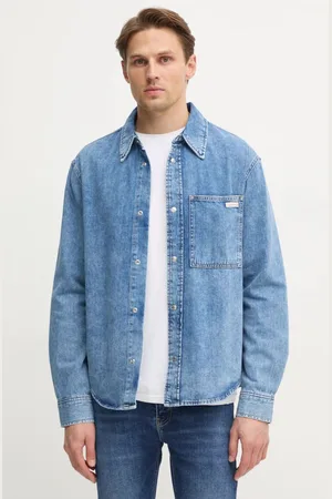 Calvin Klein Koszula jeansowa męska kolor regular z kołnierzykiem klasycznym J30J326561