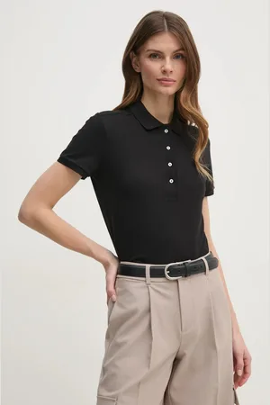 Lacoste T-shirt PF5462 damski kolor z kołnierzykiem PF5462-001