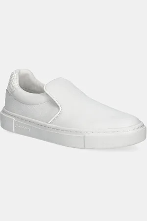Calvin Klein Tenisówki skórzane CUPSOLE SLIP ON - WOVEN LTH damskie kolor HW0HW02297