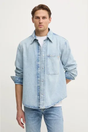 Calvin Klein Koszula jeansowa męska kolor regular z kołnierzykiem klasycznym J30J327021