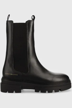 Tommy Hilfiger Sztyblety skórzane Monochromatic Chelsea Boot damskie kolor na płaskim obcasie