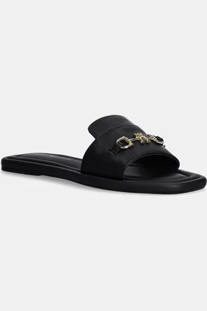 Tommy Hilfiger Klapki skórzane LEATHER HORSEBIT MULE damskie kolor FW0FW08420
