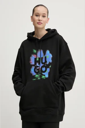 HUGO BOSS Bluza bawełniana damska kolor z kapturem z nadrukiem 50534047