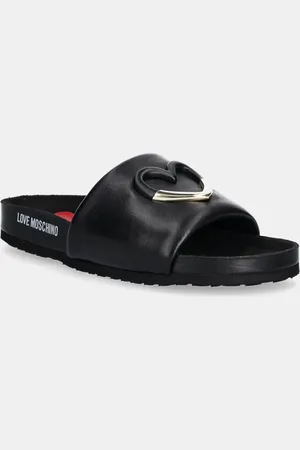 Moschino Klapki skórzane damskie kolor JA28283G1MIE0000