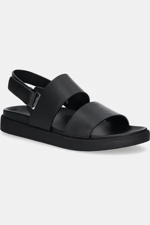 Calvin Klein Sandały skórzane FLAT ADJ SANDAL EYELET damskie kolor HW0HW02488