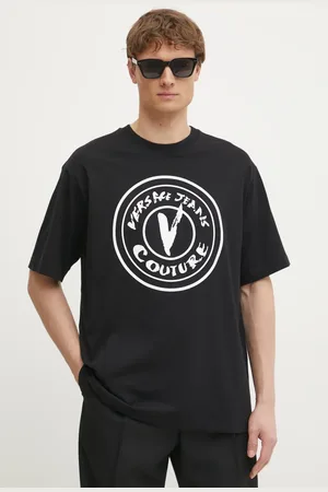 VERSACE T-shirt bawełniany męski kolor z nadrukiem 78GAHE08 CJ00E