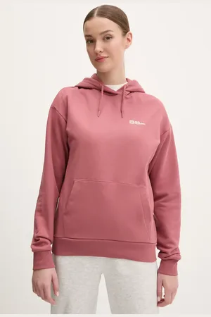Jack Wolfskin Bluza bawełniana Essential damska kolor z kapturem gładka A63848