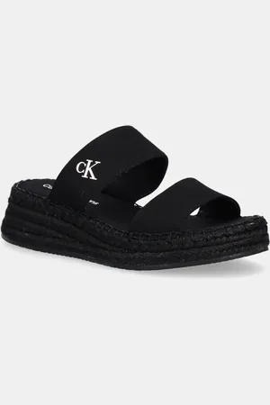 Calvin Klein Klapki SPORTY ROPE MG LTH WEBBING damskie kolor na koturnie YW0YW01704