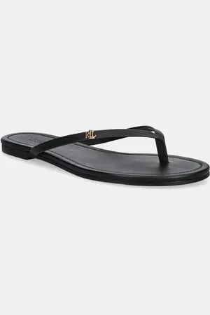Ralph Lauren Japonki skórzane Raquel damskie kolor na płaskim obcasie 802953931001