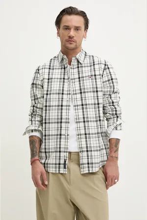 Tommy Hilfiger Koszula bawełniana męska kolor beżowy regular z kołnierzykiem klasycznym DM0DM20885