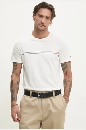 Tommy Hilfiger T-shirt męski kolor beżowy z nadrukiem DM0DM20779