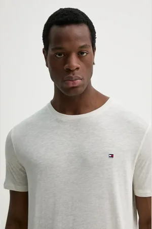 Tommy Hilfiger T-shirt z domieszką lnu kolor biały gładki UM0UM03527