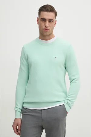 Tommy Hilfiger Sweter bawełniany kolor turkusowy lekki MW0MW36347