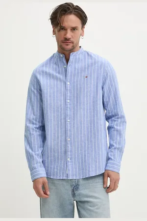 Tommy Hilfiger Koszula z domieszką lnu kolor regular ze stójką DM0DM20893