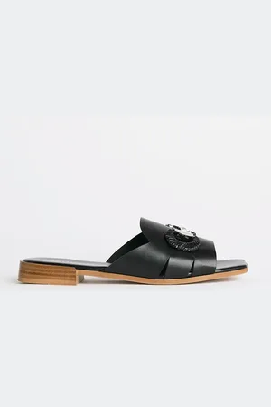 Karl Lagerfeld Klapki skórzane PETALO BROOCH SLIDE damskie kolor KL80725