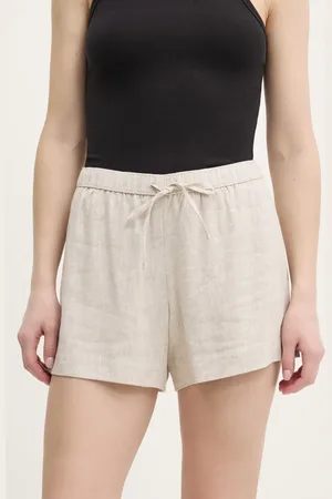 Abercrombie & Fitch Szorty lniane damskie kolor gładkie high waist KI149-5190