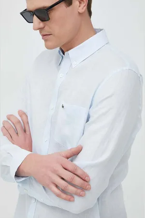 Lacoste Koszula lniana kolor regular z kołnierzykiem button-down