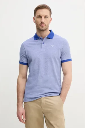 Barbour Polo bawełniane kolor niebieski gładki