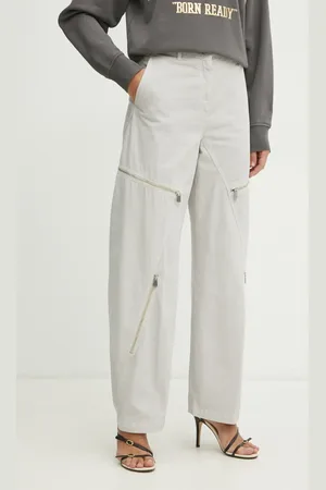 Pinko Spodnie bawełniane damskie kolor szerokie high waist 104981 A2EC