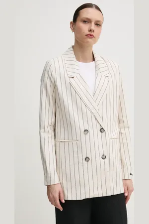 Pepe Jeans Marynarka lniana HANNAH kolor dwurzędowa wzorzysta PL402589