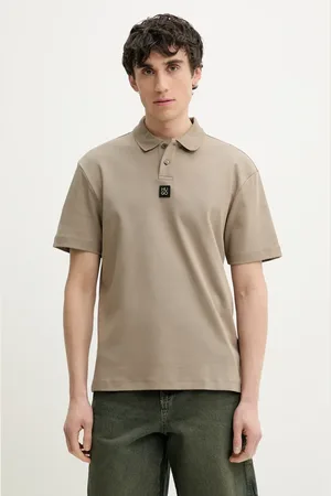 HUGO BOSS Polo bawełniane kolor brązowy gładki 50517638