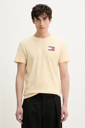 Tommy Hilfiger T-shirt bawełniany męski kolor beżowy z nadrukiem DM0DM20740